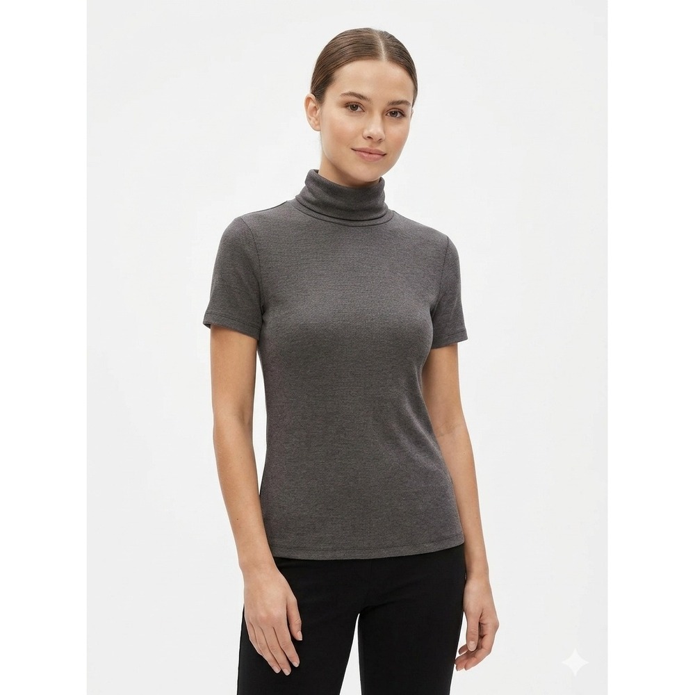 O.p.t Short Sleeve Turtleneck Top Mock Neck Jersey Charcoal Gray Size S